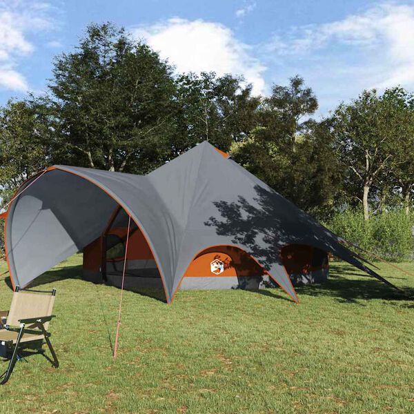 vidaXL Teepee Zelt f&uuml;r 7 Personen Grau und Orange 600 x 600 x 347 cm