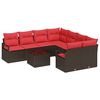vidaXL Sofa Set mit Kissen 9 pcs Braun und Rot Poly Rattan