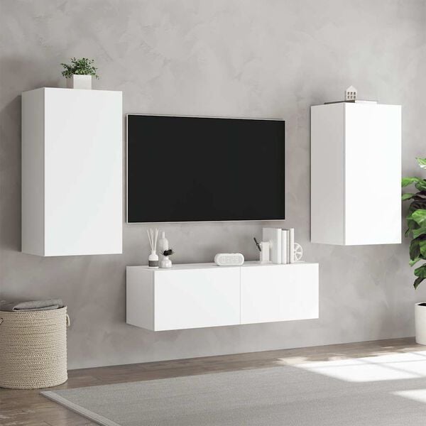vidaXL TV-Wandschrank mit LED-Leuchten Wei&szlig; 40,5x35x80 cm