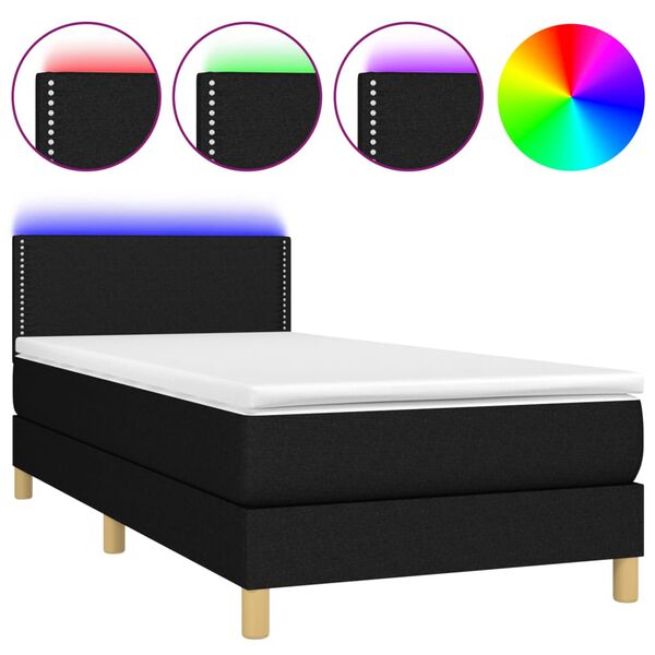 vidaXL Boxspringbett mit Matratze & LED Schwarz 100x200 cm Stoff