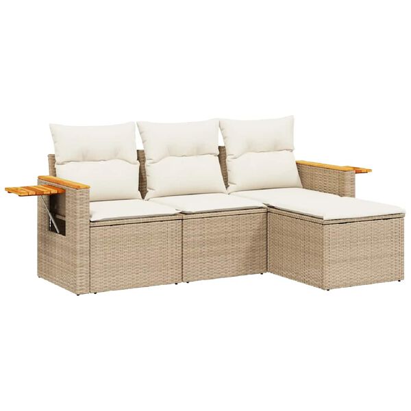 vidaXL 4-tlg. Garten-Sofagarnitur mit Kissen Beige Poly Rattan
