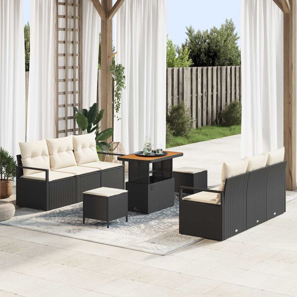 vidaXL Gartensofa-set mit Kissen 9 pcs Schwarz Poly-Rattan