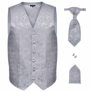 vidaXL Hochzeitswesten Set f&uuml;r M&auml;nner Silber 56 Polyester