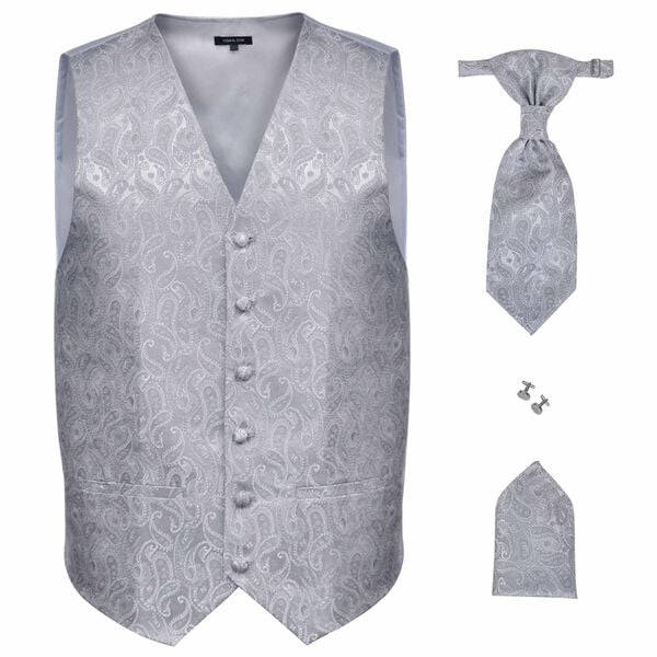 vidaXL Hochzeitswesten Set f&uuml;r M&auml;nner Silber 56 Polyester
