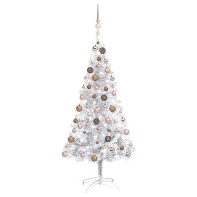 vidaXL Künstlicher Weihnachtsbaum mit LEDs & Kugeln Silbern 120 cm PET