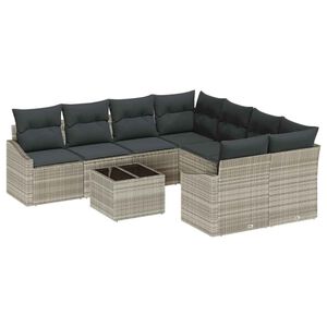 vidaXL Sofa Set mit Kissen mit Kissen 9 pcs Hellgrau Poly Rattan