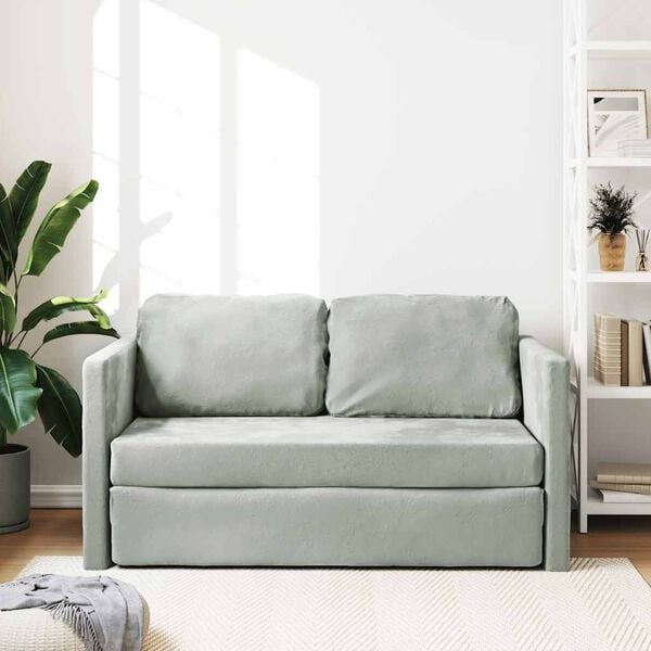 vidaXL Bodensofa mit Schlaffunktion Hellgrau 122x204x55 cm Samt