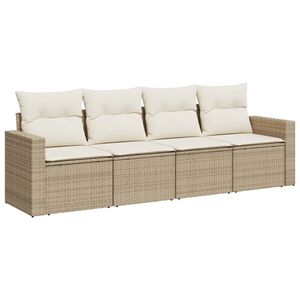vidaXL 4-tlg. Garten-Sofagarnitur mit Kissen Beige Poly Rattan