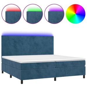 vidaXL Boxspringbett mit Matratze & LED Dunkelblau 200x200 cm Samt