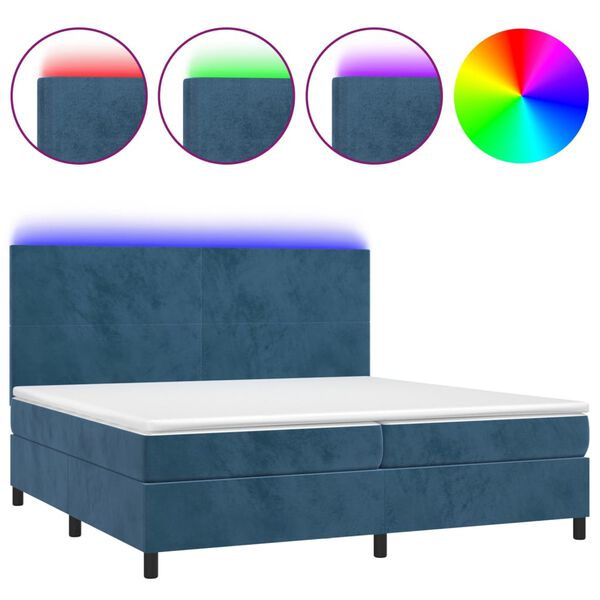 vidaXL Boxspringbett mit Matratze & LED Dunkelblau 200x200 cm Samt