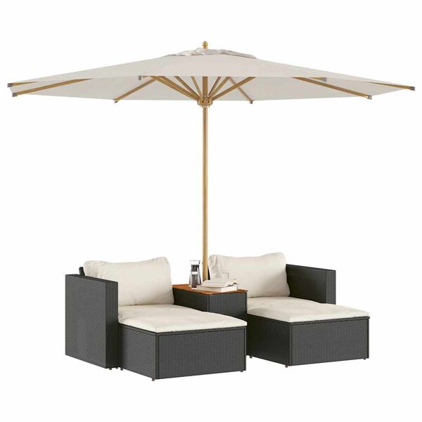 vidaXL 5tlg. Garten-Sofagarnitur mit Kissen Schwarz Poly Rattan Akazie