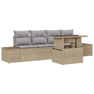 vidaXL Sofa Set mit Kissen 5 pcs Beige und Hellgrau Poly-Rattan