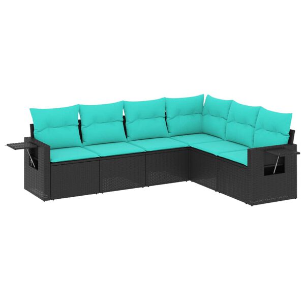 vidaXL 6-teiliges Gartensofa-Set mit Kissen, schwarzes Polyrattan