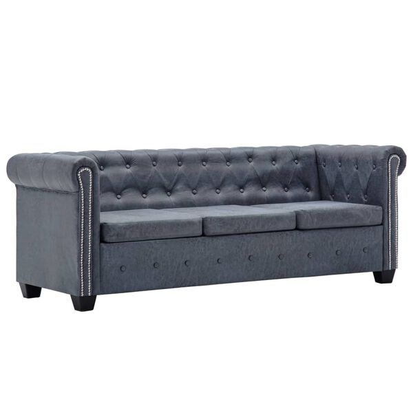 vidaXL Chesterfield Sofagarnitur Kunstleder in Wildleder-Optik Grau