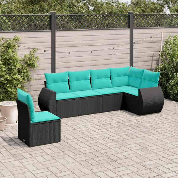 vidaXL 6-teiliges Gartensofa-Set mit Kissen, schwarzes Polyrattan