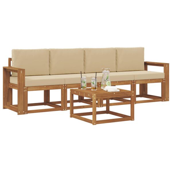 vidaXL Outdoor-Sofagarnitur 5 pcs Natur und Beige Massivholz Akazie