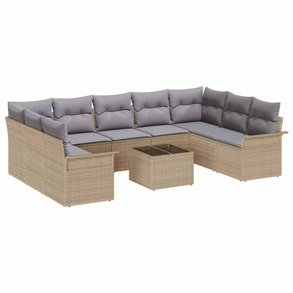 vidaXL Gartensofa-set mit Kissen 10 pcs Beige Poly-Rattan