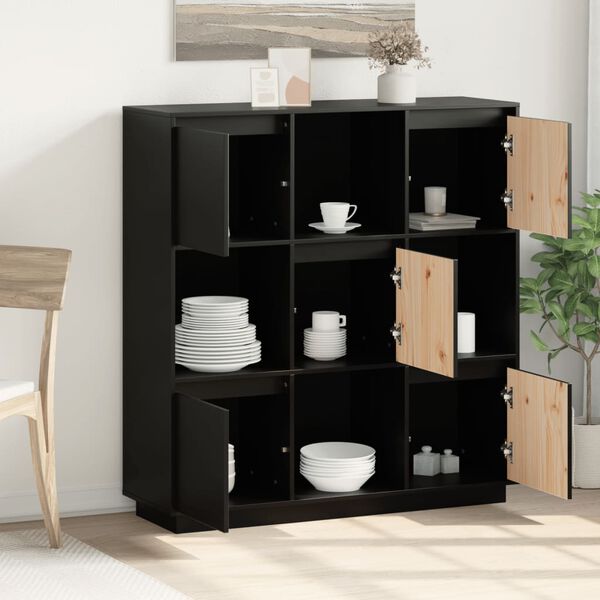 vidaXL Highboard Schwarz 110,5x35x117 cm Massivholz Kiefer