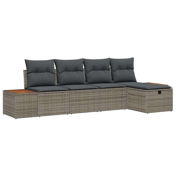 vidaXL Gartensofa-set mit Kissen 5 pcs Grau Poly-Rattan
