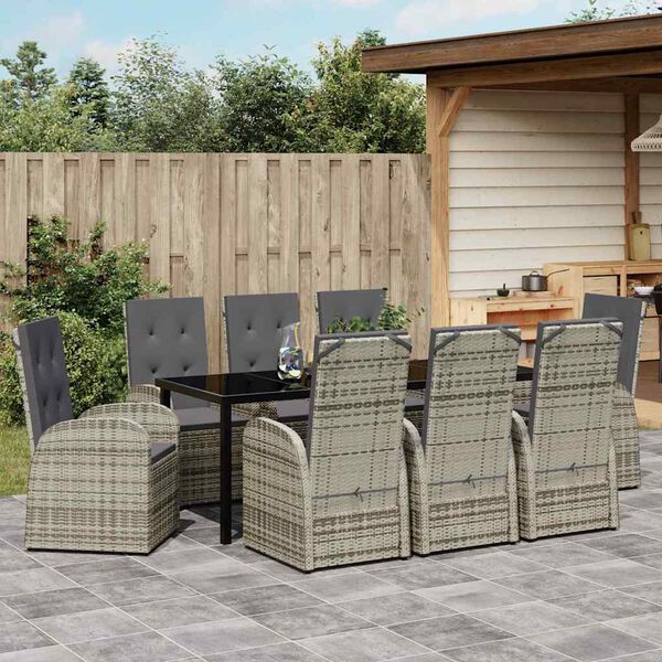 vidaXL Garten Essgruppe mit Kissen 9 pcs Grau Poly-Rattan