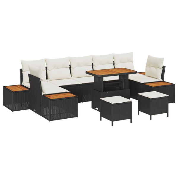 vidaXL Gartensofa-set mit Kissen 10 pcs Schwarz Poly Rattan