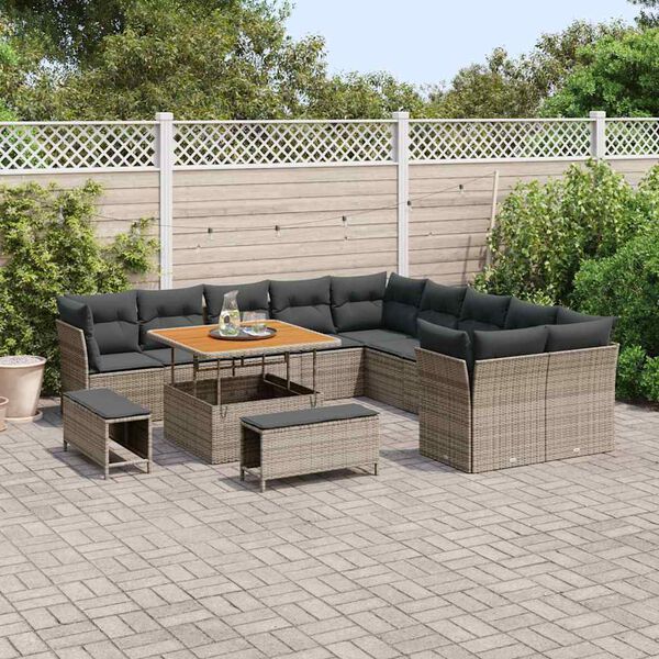 vidaXL Gartensofa-set mit Kissen 13 pcs Grau Poly-Rattan