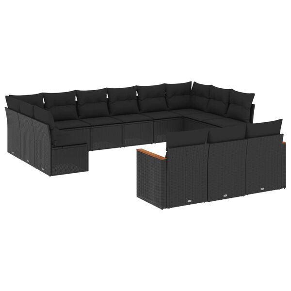 vidaXL 13-tlg. Garten-Sofagarnitur mit Kissen Schwarz Poly Rattan