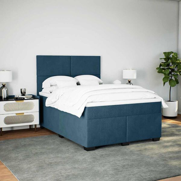 vidaXL Boxspringbett mit Matratze Blau 160x200 cm Samt