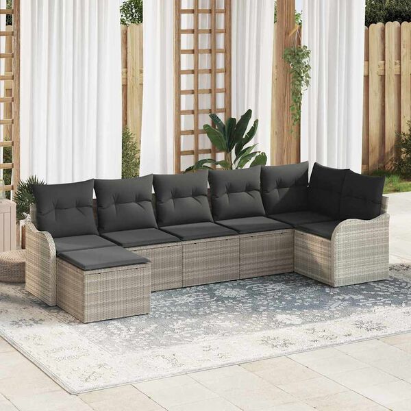vidaXL Garten-Sofa-Set mit Kissen 7 pcs Hellgrau Poly Rattan