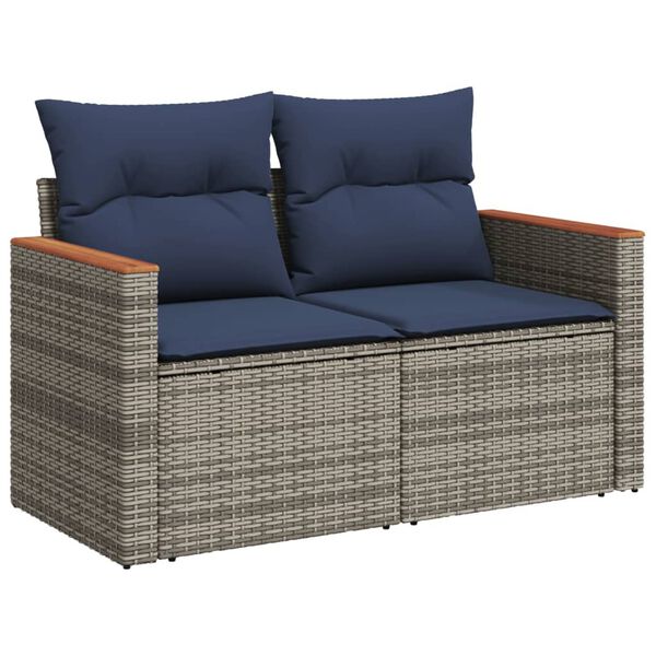 vidaXL 11-teiliges Gartensofa-Set mit Kissen, grau, Polyrattan