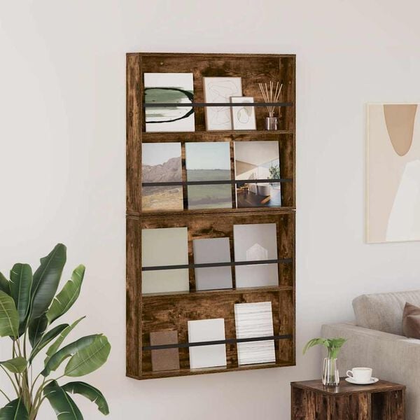 vidaXL Magazinregal mit Regal 2 pcs Ger&auml;ucherte Eiche 80 x 12 x 70 cm