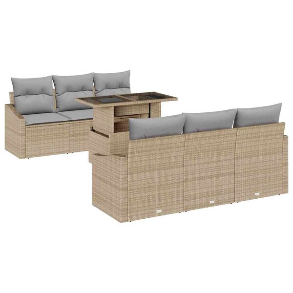 vidaXL Garten-Sofa-Set mit Speicher 7 pcs Beige Poly Rattan