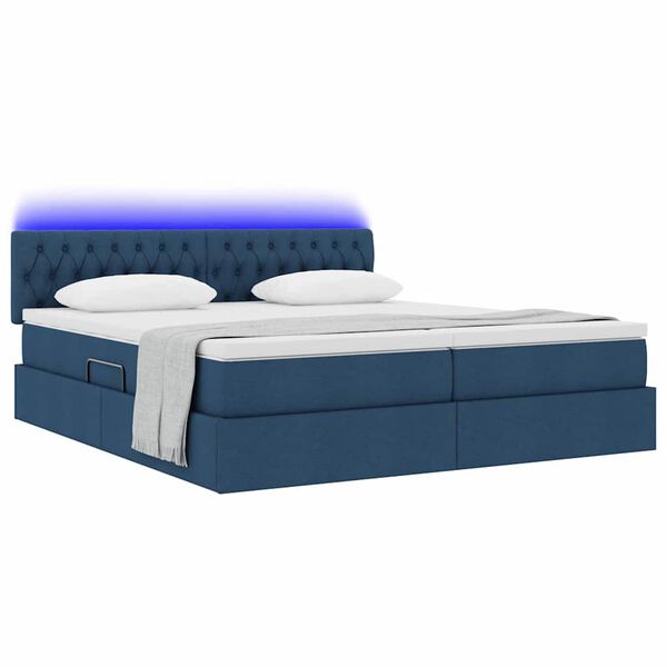 vidaXL Bett mit LED-Lichtleisten mit Kopfteil Blau 180 x 200 cm Stoff