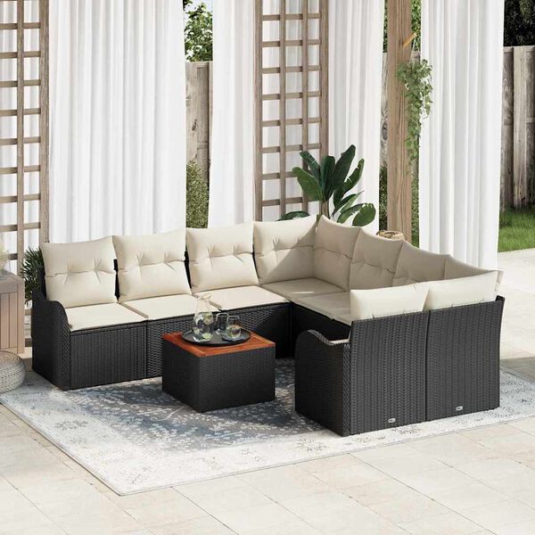 vidaXL Gartensofa-set mit Speicher 9 pcs Schwarz und Creme Poly-Rattan