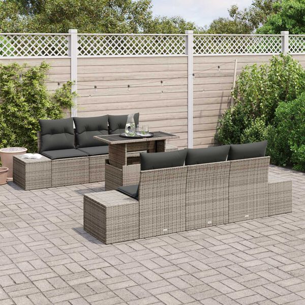 vidaXL Sofa Set mit Kissen 7 pcs Grau Poly-Rattan