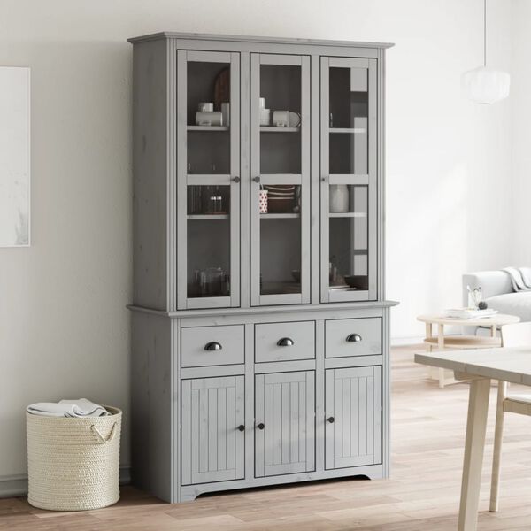 vidaXL Highboard BODO Grau 115,5x43x200,5 cm Massivholz Kiefer