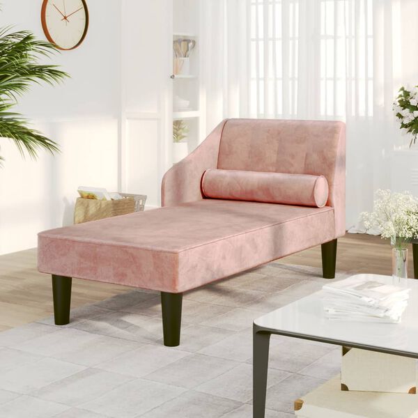 vidaXL Chaiselongue mit Nackenrolle Rosa Samt