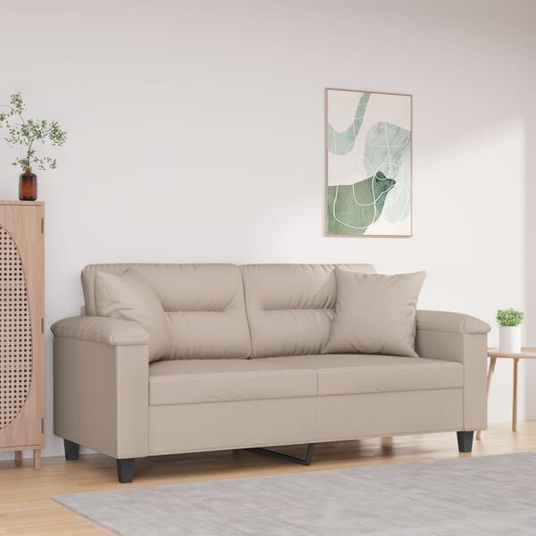 vidaXL 2-Sitzer-Sofa mit Kissen Creme 140 cm Mikrofasergewebe