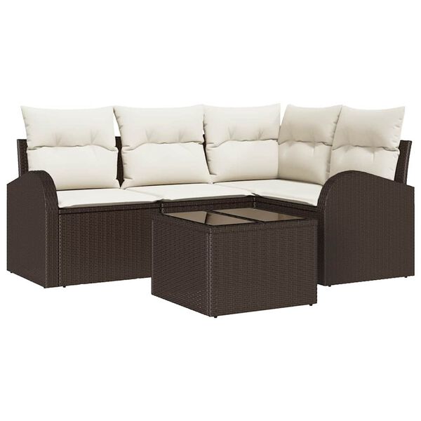 vidaXL Gartensofa-set mit Kissen 5 pcs Braun und Wei&szlig; Poly-Rattan