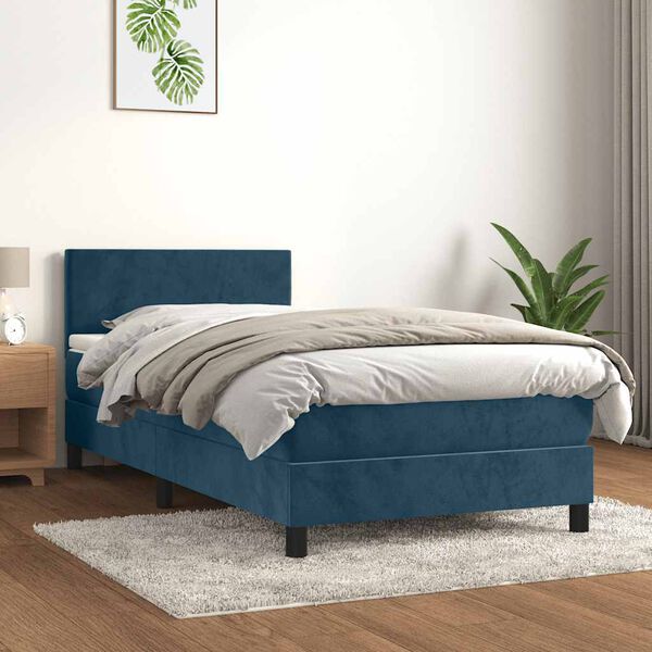 vidaXL Boxspringbett mit Matratze Dunkelblau 90x190 cm Samt