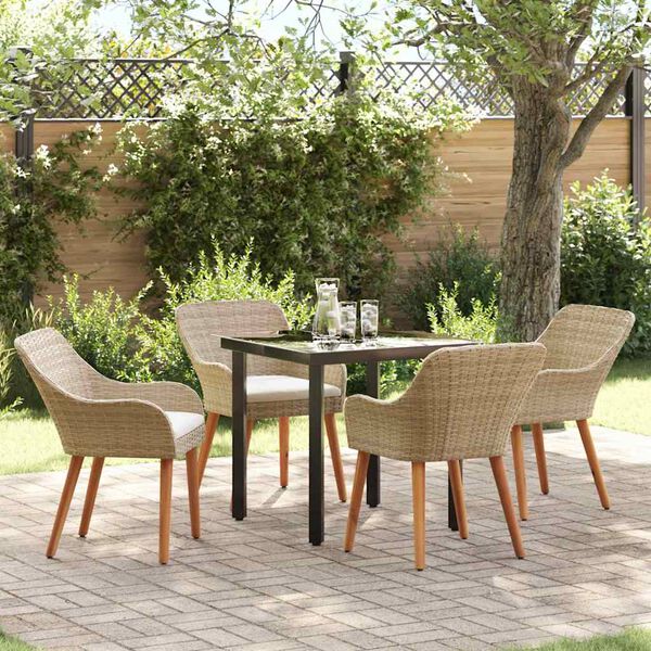 vidaXL Garten Essgruppe mit Kissen 5 pcs Beige Poly-Rattan