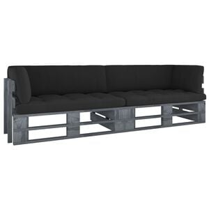 vidaXL 2-Sitzer-Palettensofa mit Kissen Grau Impr&auml;gniertes Kiefernholz