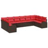 vidaXL Gartensofa-set mit Kissen 10 pcs Braun und Rot Poly-Rattan