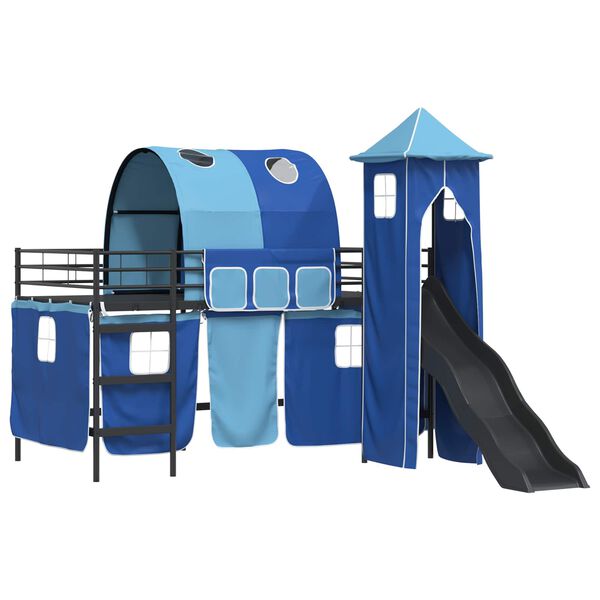 vidaXL Kinderloftbett Schwarz und Blau 100 x 200 cm Metall