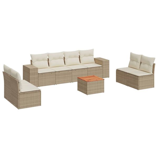 vidaXL 9-tlg. Garten-Sofagarnitur mit Kissen Beige Poly Rattan
