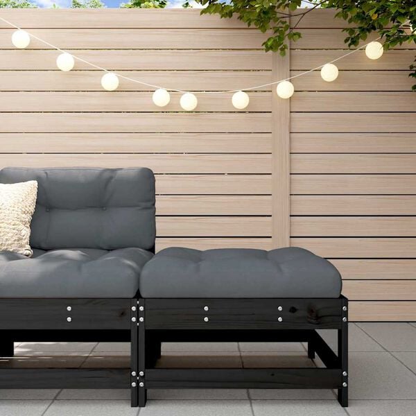 vidaXL Gartenhocker mit Kissen Schwarz Massivholz Kiefer