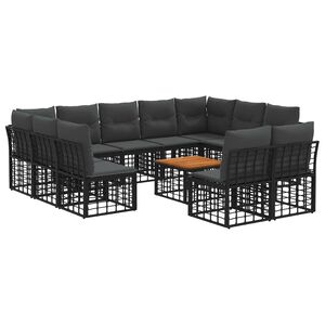vidaXL Outdoor-Sofagarnitur 12 stk. Schwarz und Dunkelgrau Polyester