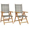 vidaXL Klappst&uuml;hle, 2 St&uuml;ck, grau, Massivholz Akazie und Polyrattan