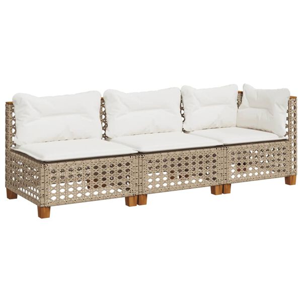 vidaXL Gartensofa mit Kissen 3-Sitzer Beige Poly Rattan