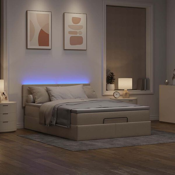 vidaXL Ottomane Bett mit Matratze & LEDs Creme 140x190 cm Stoff